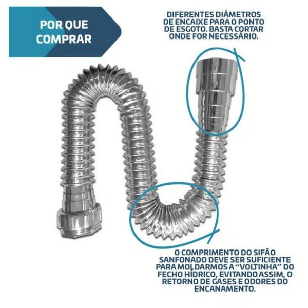 Imagem de Sifão Sanfonado Metalizado Multiuso Roscado 72cm