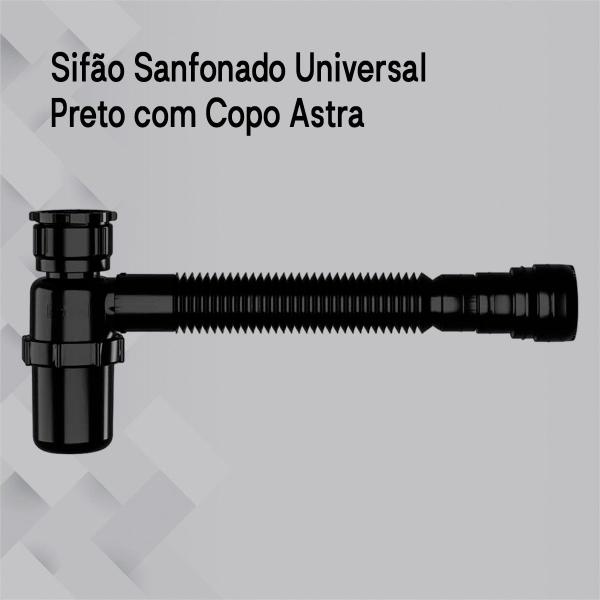 Imagem de Sifão Sanfonado Preto Com Copo Pvc Astra Kit C/2