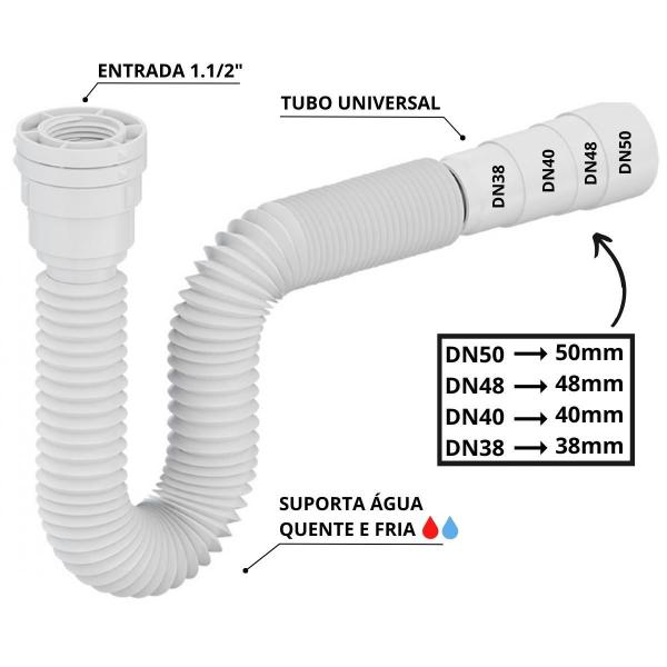 Imagem de Sifão Sanfonado Universal 73Cm Branco Kit 02 Un