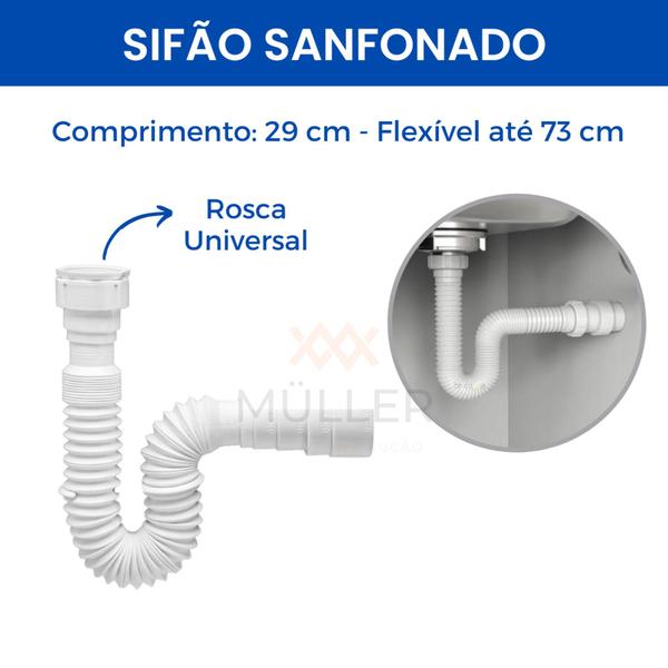 Imagem de Sifão Sanfonado Universal 73cm Pia Tanque Lavatório Branco