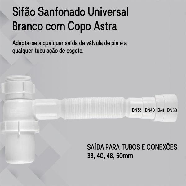 Imagem de Sifão Sanfonado Universal Branco Com Copo Kit C/2 Und