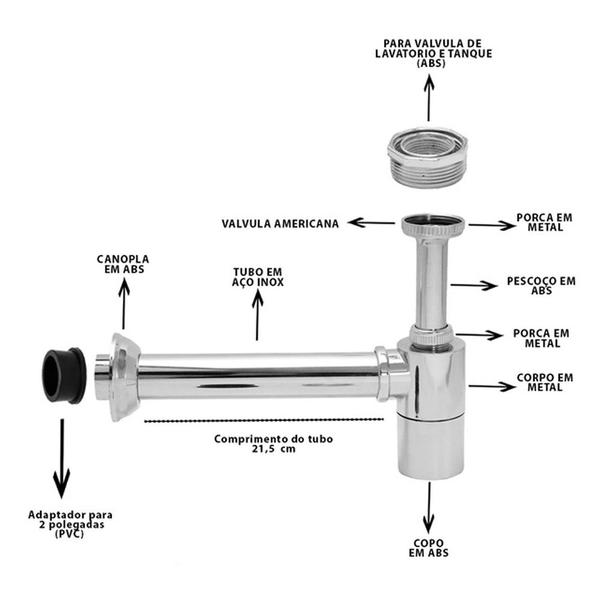Imagem de Sifão Universal Com Adaptador De Até 2 Polegadas Cromado