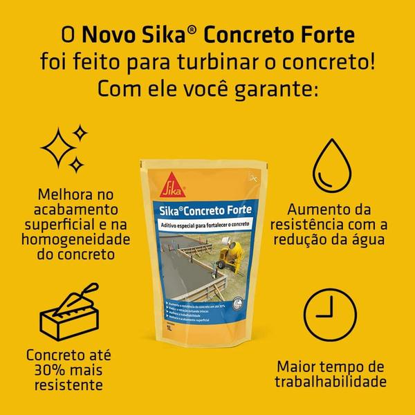 Imagem de Sika Concreto Forte aditivo liquido aumenta a resistência do concreto em até 30% - saco 1L