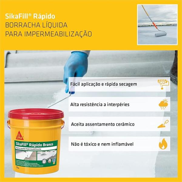 Imagem de Sika - Impermeabilizante líquido - SikaFill Rápido Branco  Borracha Liquida - Galão 3,6 kg