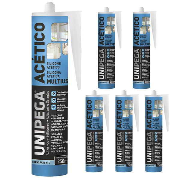 Imagem de Silicone Acético Multiuso Incolor 250ml 6 Unidades Unipega