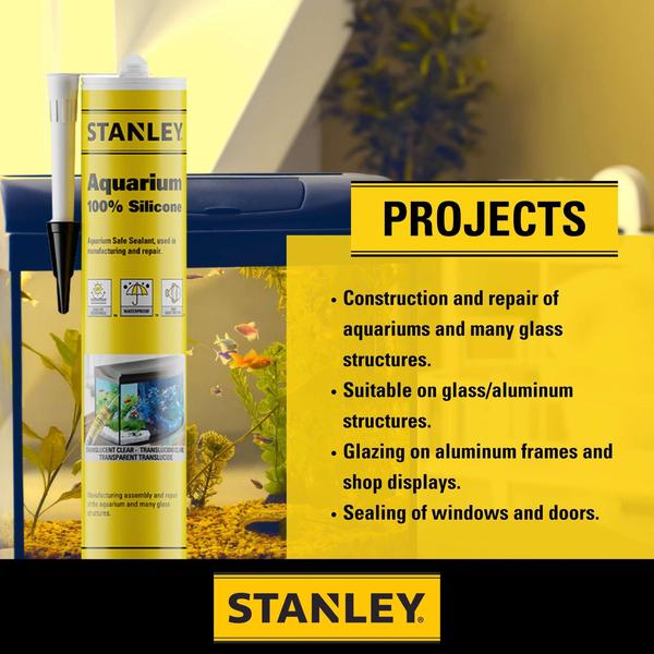 Imagem de Silicone de Aquário STANLEY - 300ml, Transparente, Pacote com 2 Unidades - À Prova D'Água