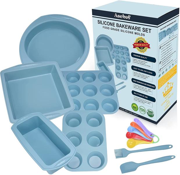 Imagem de Silicone Nonstick Assar panelas Mofo Bandeja De Suprimentos Ferramentas Bakeware Set, BPA Free Food Grade para Muffin Pizza Tiramisu Pão Pão Bolo Pan Folhas de Biscoito Kit para forno