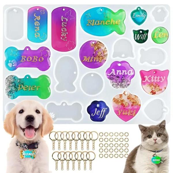 Imagem de Silicone Resina Molde para Dog Tag, Bone Cat Shaped Keychain, Resina Moldes