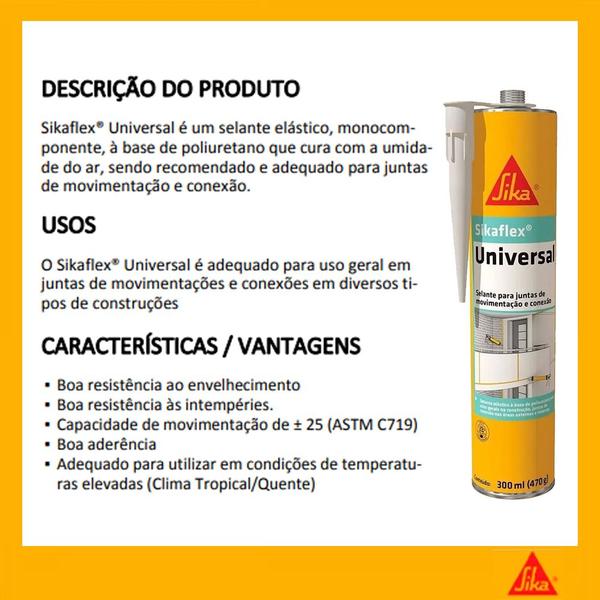 Silicone Sikaflex Universal Cinza 300g Sika Selante 12 Un Imagem de Silicone Sikaflex Universal Cinza 300g Sika Selante 12 Un