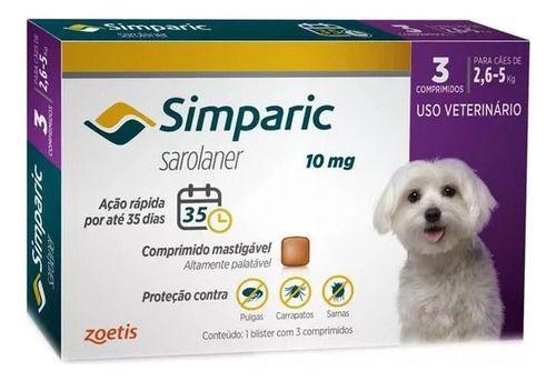 Imagem de Simparic 10mg Caes 2,6kg A 5kg Antipulga,carrapato E Sarna