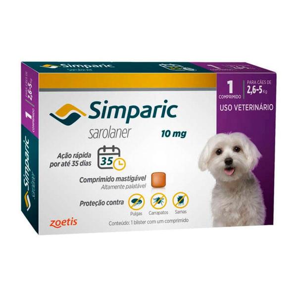 Imagem de Simparic 10mg para Cães de 2,6 a 5kg com 1 Comprimido Mastigável