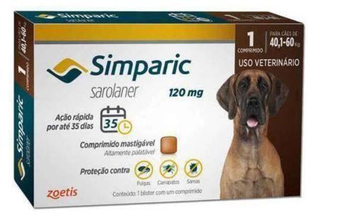 Imagem de Simparic 120 mg Antipulgas e Carrapatos para cães 40,1 a 60 kg1 Compr