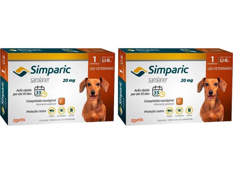 Imagem de Simparic 20mg para de Cães 5,1 a 10kg - 3 Comp. - Zoetis - 2 Unidades