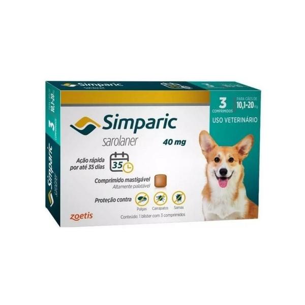 Imagem de Simparic 40Mg 10 A 20Kg 3 Comprimidos