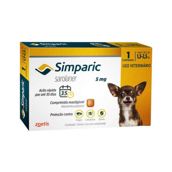 Imagem de Simparic 5Mg, 1,3 Até 2,5Kg, 1Cp Zoetis Para Cães