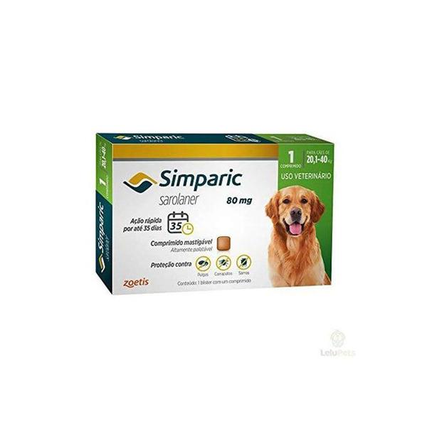 Imagem de Simparic 80mg Antipulgas para Cães de 20,1 a 40kg 1 Comp