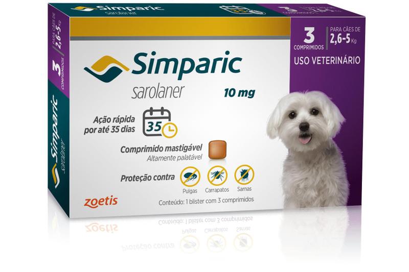 Imagem de Simparic Antipulgas 2,6 a 5kg Cães 10mg 3 comprimidos