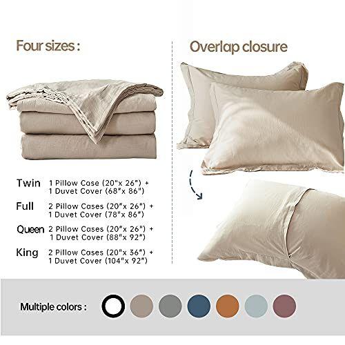 Imagem de Simples&Opulência Conjunto de Cobertura de Edredom de Linho Francês - Twin Size(68" x 86")- 2 Peças (1 Capa Edredom, 1 Fronha)- Algodão de Linho Natural Blend-Solid Color Breathable Farmhouse Bedding-Linen/Beige