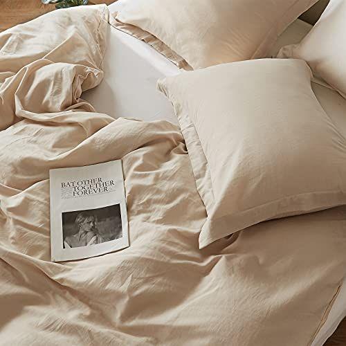 Imagem de Simples&Opulência Conjunto de Cobertura de Edredom de Linho Francês - Twin Size(68" x 86")- 2 Peças (1 Capa Edredom, 1 Fronha)- Algodão de Linho Natural Blend-Solid Color Breathable Farmhouse Bedding-Linen/Beige