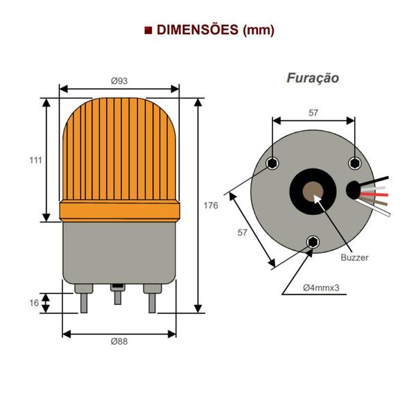 Imagem de Sinalizador Giratório  GiroLED  com Buzzer  12V até 220Vca/Vcc 