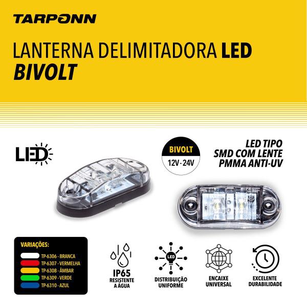 Sinalizador Lanterna Delimitadora 2 leds 12V 24V Vermelha - Tarponn Imagem de Sinalizador Lanterna Delimitadora 2 leds 12V 24V Vermelha