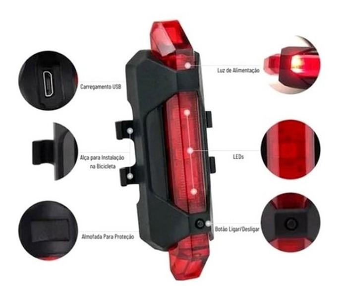 Imagem de Sinalizador Traseiro Bike Luz 5 Led Recarregável Bicicleta