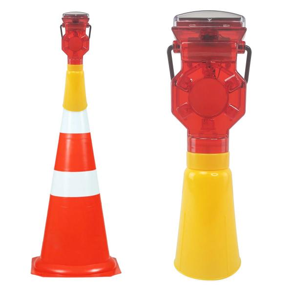 Imagem de Sinalizador Viario Solar Cone Sinalizaçao Kit 4 Uni Estrada Rua Rodovia Pista Estrada Obra Transito Chuva Evita Acidentes Iluminaçao Segurança