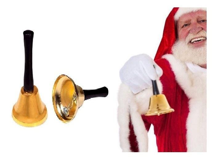 Imagem de Sino Sineta Dourado Do Papai Noel De Metal E Madeira 12 Cm