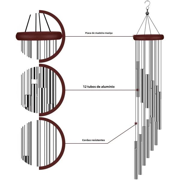 Imagem de Sinos de Vento para Exteriores - 23 Polegadas com 12 Sinos - Decoração para Casa