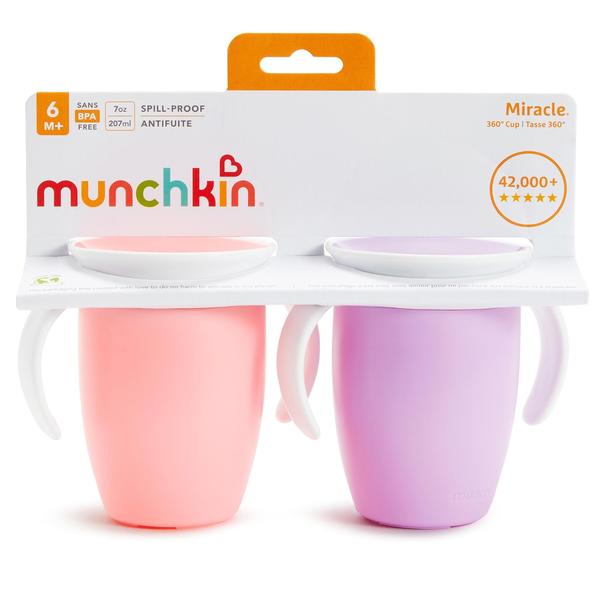 Imagem de Sippy Cup Munchkin Miracle 360 Trainer 200 ml, pacote com 2 unidades rosa/roxo