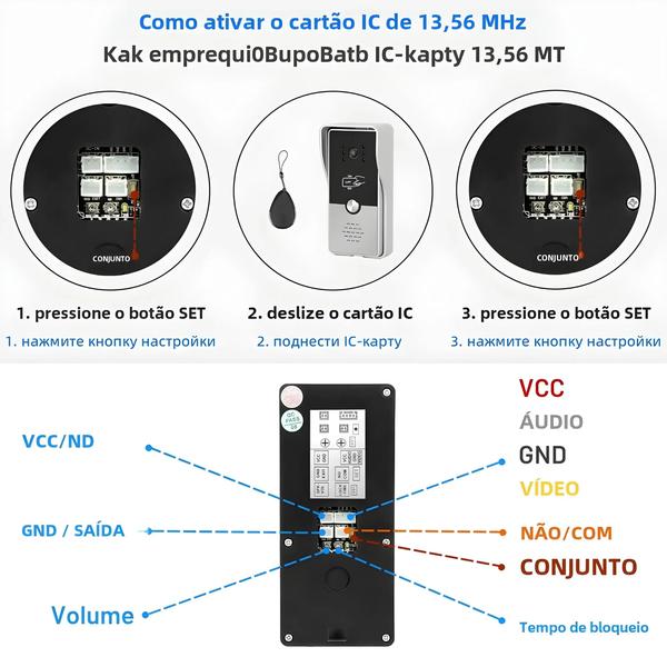 Imagem de Sistema De Intercomunicação De Vídeo Com Fio Indomita Externo RFID Campainha Fechadura Eletrônica AC