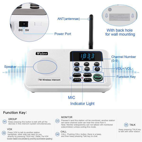 Imagem de Sistema de intercomunicação sem fio Wuloo com alcance de 1 milha e 22 canais (pacote com 6)