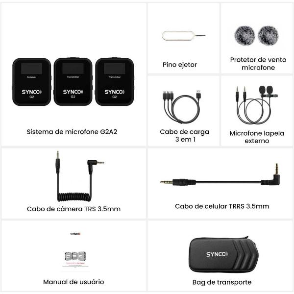 Imagem de Sistema De Microfone Duplo Sem Fio Synco G2a2 Para Câmeras E Smartphone (2,4 Ghz)