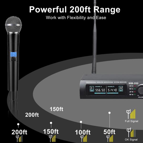 Imagem de Sistema de microfone sem fio innopow Dual UHF Metal 150-200 pés