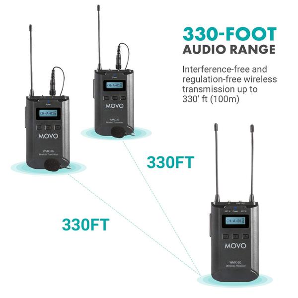 Imagem de Sistema de microfone sem fio Lavalier Movo WMX-20-DUO UHF