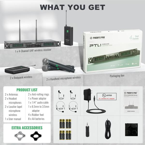 Imagem de Sistema de microfone sem fio Phenyx Pro PTU-5000-2H2B de 4 canais