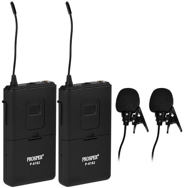 Imagem de Sistema de Microfone Sem Fio Prosper P-6182 com 2 Microfones Bivolt - Preto