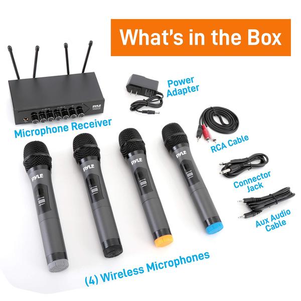 Imagem de Sistema de microfone sem fio Pyle UHF PA com 4 microfones portáteis