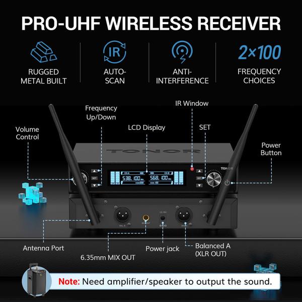 Imagem de Sistema de microfone sem fio TONOR TW550 UHF recarregável