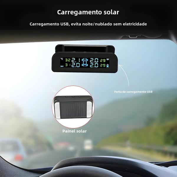 Imagem de Sistema de Monitoramento de Pressão de Pneus (TPMS) Solar Sem Fio para Carro