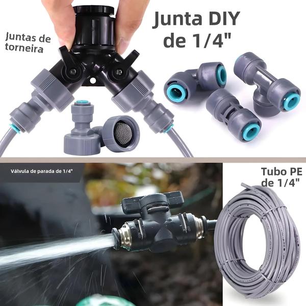 Imagem de Sistema De Resfriamento De Nebulização De Jardim Ajustável 30-50m 1/4 "4/6mm Bicos De Curvatura