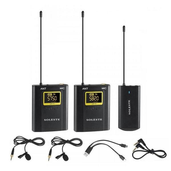 Imagem de Sistema Microfone Lapela Duplo Sem Fio Soleste Wm-02 Uhf