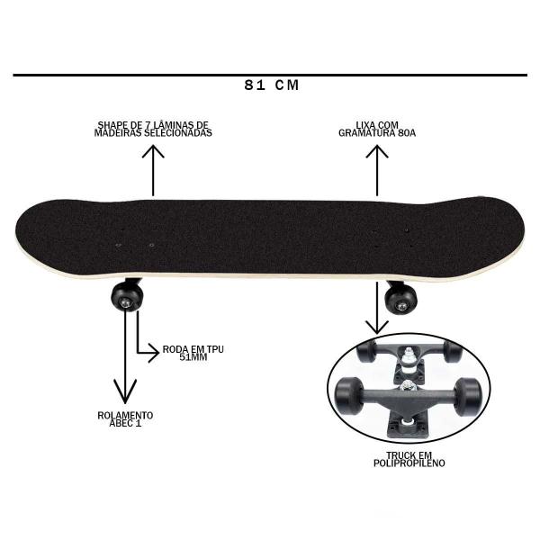 Imagem de Skate Amador Skateboard Montado Truck Polipropileno Até 90 K