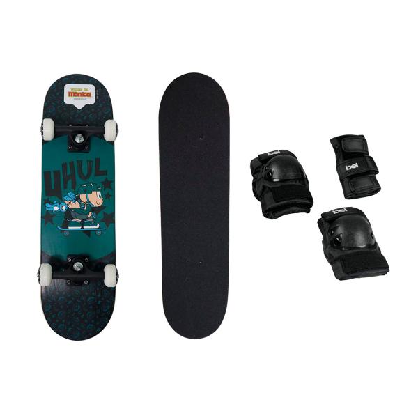 Imagem de Skate Cebolinha Semi Profissional + Kit de Proteção Tamanho P Ajustável