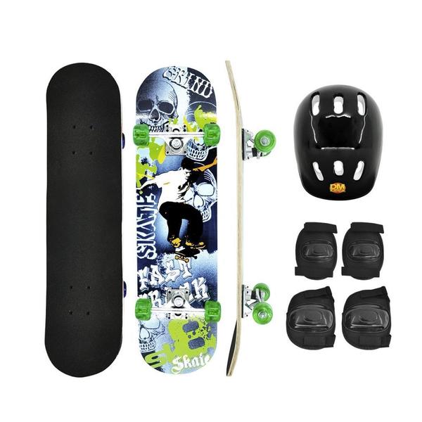 Imagem de Skate de caveira dm radical com kit de segurança completo