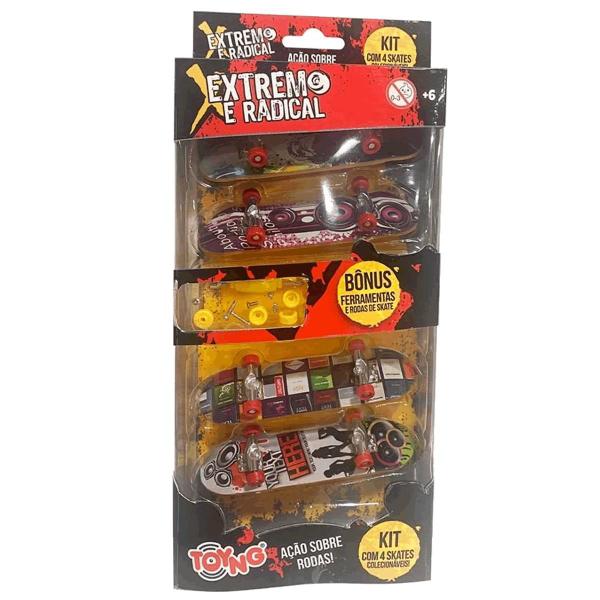 Skate de Dedo Extremo Radical Kit com 4 Skates Sortidos - Toyng Imagem de Skate de Dedo Extremo Radical Kit com 4 Skates Sortidos