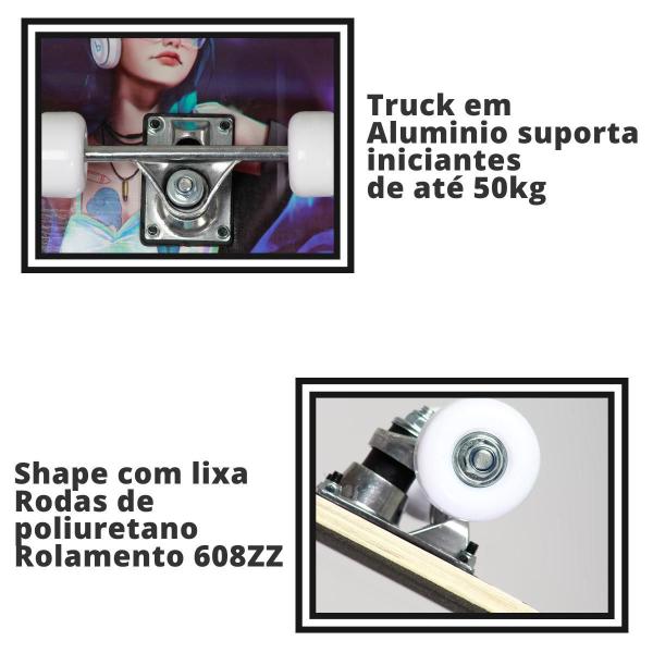 Imagem de Skate Feminino para Menina - Kit Proteção Infantil Completo