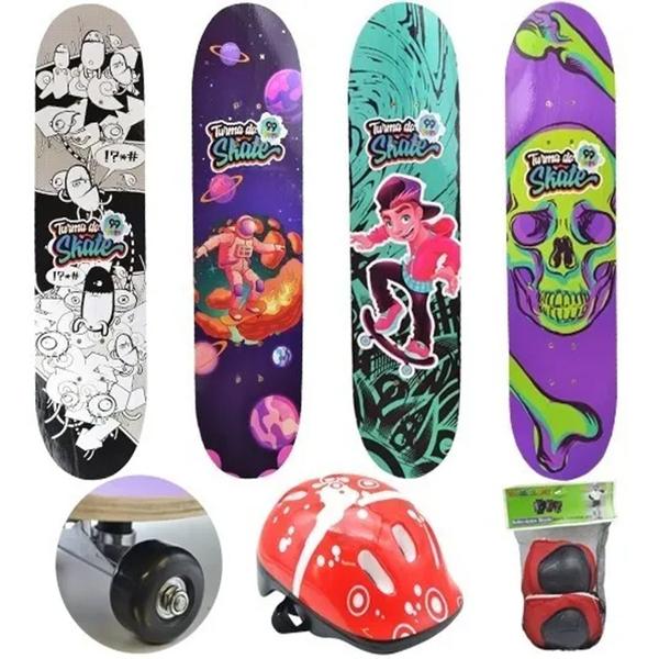 Imagem de Skate Infantil 78cm Equipamento Proteção Completo Segurança 