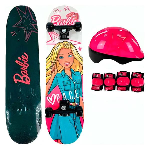 Imagem de Skate Infantil Barbie C/ Kit De Segurança F00105C - Fun