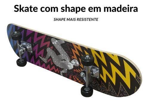 Imagem de Skate Infantil C/ Kit de Proteção Completo Shape Madeira 31'